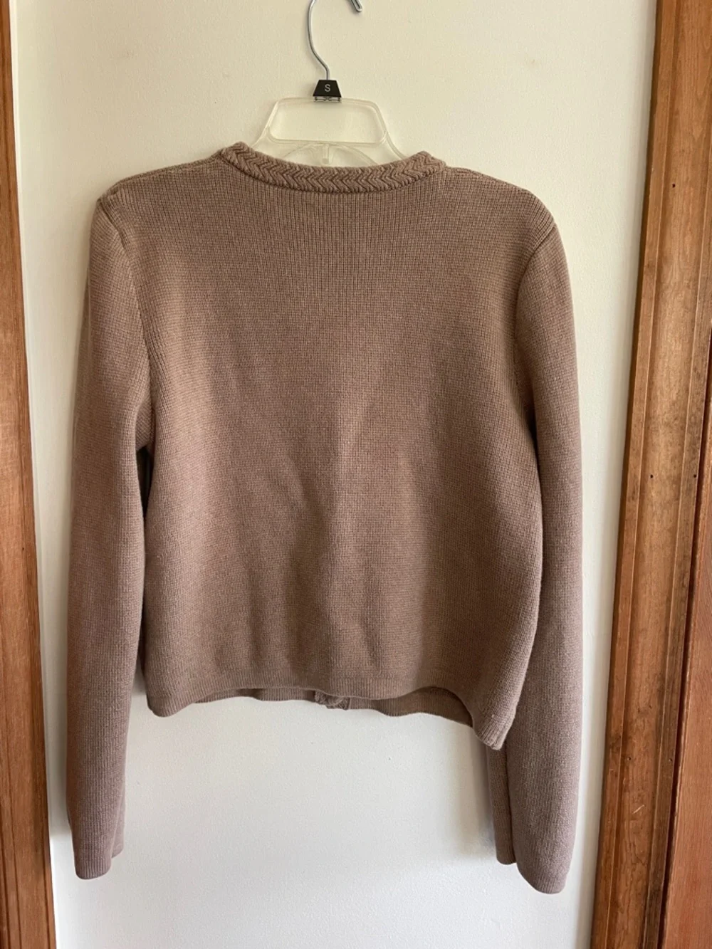 J. CREW Taupe Cotton Knit Button Braided Neck & Front Placket Cardigan M